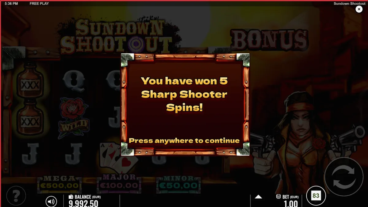 Tampilan visual slot Sundown Shootout dengan tema koboi dan gurun